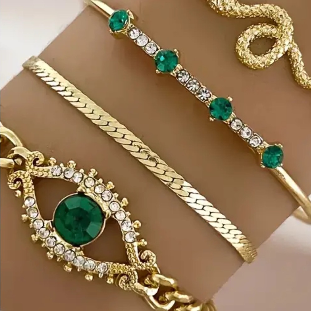 Bracelets luxury Red or green lot of 4 Elegant Gold Bracelet Set w accents